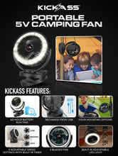 Load image into Gallery viewer, KickAss Portable 5V Clip Fan with White LED Light
