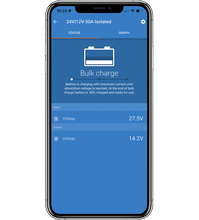 Load image into Gallery viewer, Phone screen displaying battery charging status with blue background. Victronconnect