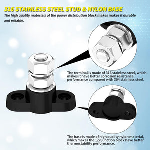 12V Power Distribution Block – Positive or Negative | 250A | Single Stud Terminal