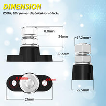 Load image into Gallery viewer, 12V Power Distribution Block – Positive or Negative | 250A | Single Stud Terminal
